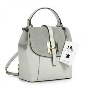 Rucsac tip geanta de dama, din piele naturala, DiAmanti Fausta Grigio Chiaro